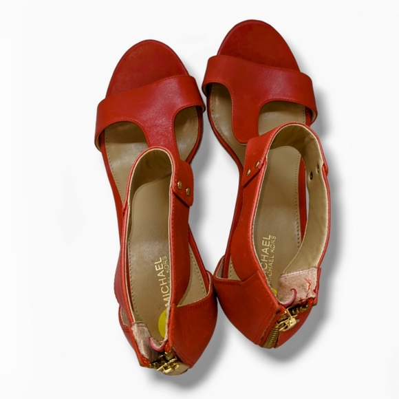 MICHAEL Michael Kors | Jute Coral Leather Open Toe Wedges Women's Size 9 - Picture 5 of 7